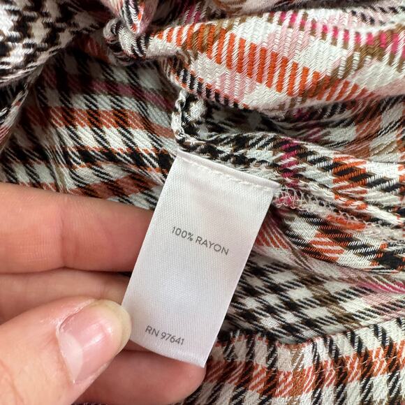 J.Jill Top Womens X Small Petite Pink Tea Rose Plaid Ruffled Button Front Blouse - Picture 7 of 10